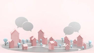 Konut Sembol ve emlak iş Konsept Modern sanat ve Pembe Monoton Arka Plan Sanatı çağdaş - 3d render