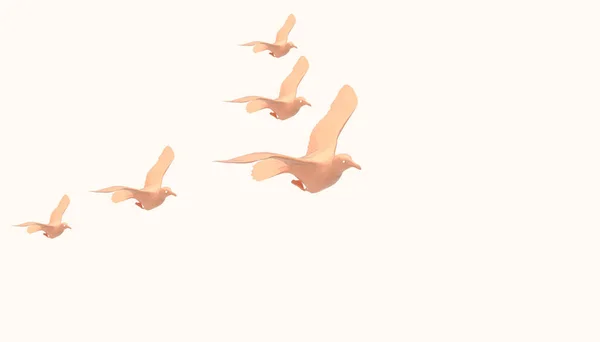 Flying Bird lowpoly Animal Groups on Concept Modern Art and Yellow pastel background - 3d rendering