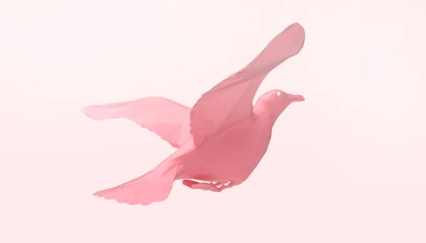 飞鸟低聚粉红色动物在现代艺术和柔和的粉红色背景 3D渲染 — 图库照片