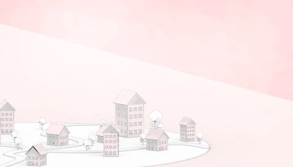 Housing drawing Symbol and Community property business Concept Modern Art and contemporary on pastel pink Background - 3d rendering