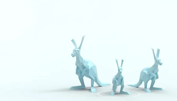 kangaroo Animal Family lowpoly Groups on Concept Modern Art blue paste background - 3d rendering
