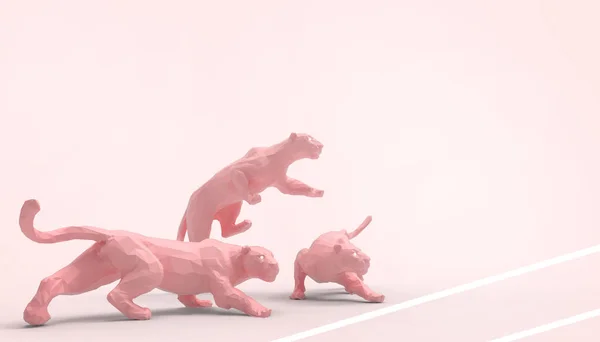 Tiger Çita Hayvan Lowpoly Gruplar Concept Modern Art Pastel Pembe — Stok fotoğraf