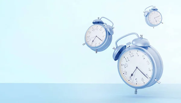 Reloj Despertador Azul Triple Estilo Retro Fondo Concepto Antiguo Arte — Foto de Stock