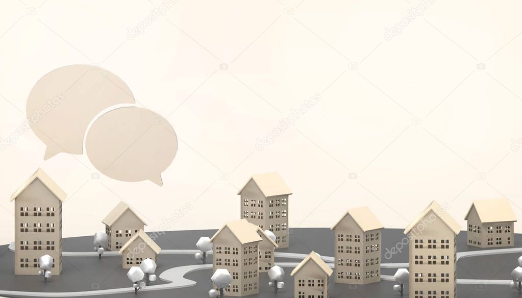 Housing Symbol Yellow and property business Concept Modern and contemporary on Yellow paste Monotone Background Art - 3d rendering