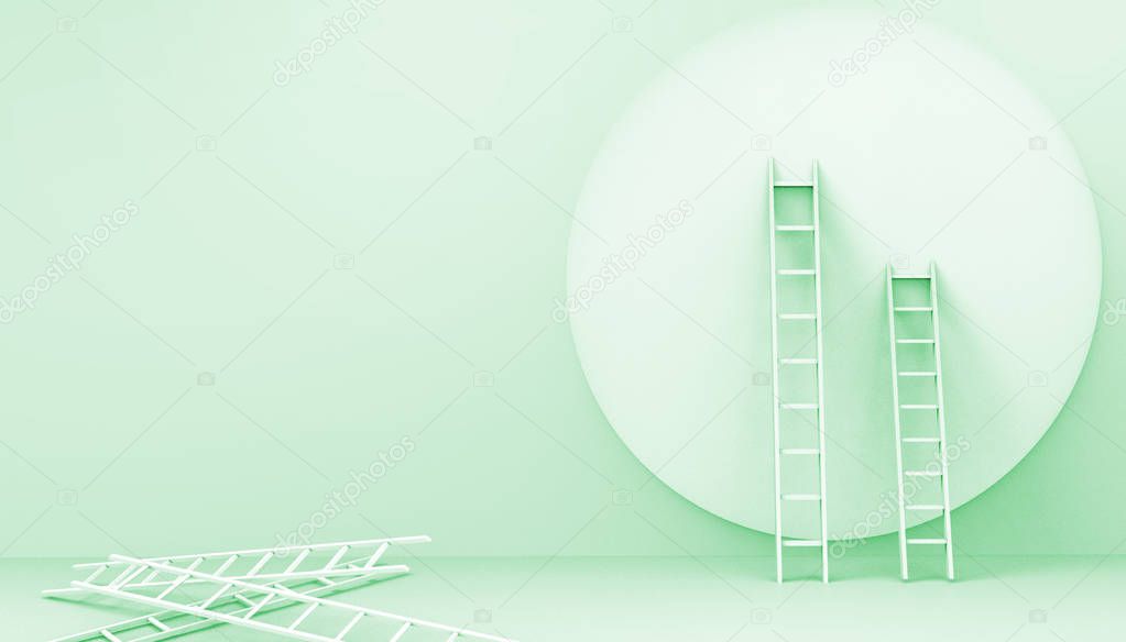 Ladder Different creative Business concepts on light green pastel color background with shadows - 3D rendering