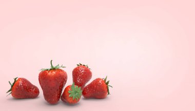 Çilek meyve taze Yaz - tatil ve Yaratıcı pastel Pembe arka plan - 3d render