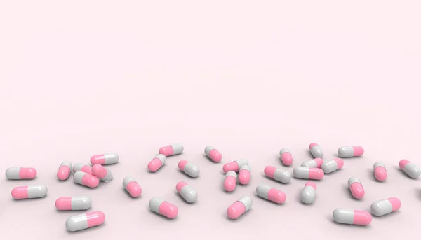 Cápsula Píldora Rosa Medicina Aislada Sobre Fondo Rosa Renderizado — Foto de Stock