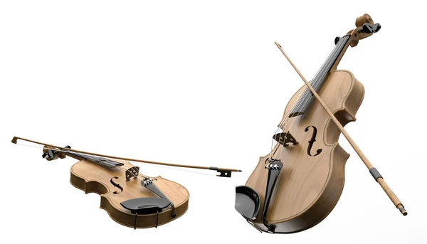 Viool Muziekinstrumenten Van Orkest Close Geïsoleerd Witte Achtergrond Rendering — Stockfoto