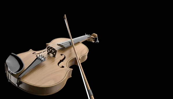 Geige Mit Bogen Klassische Musikinstrumente Nahaufnahme Isoliert Auf Schwarzem Hintergrund — Stockfoto