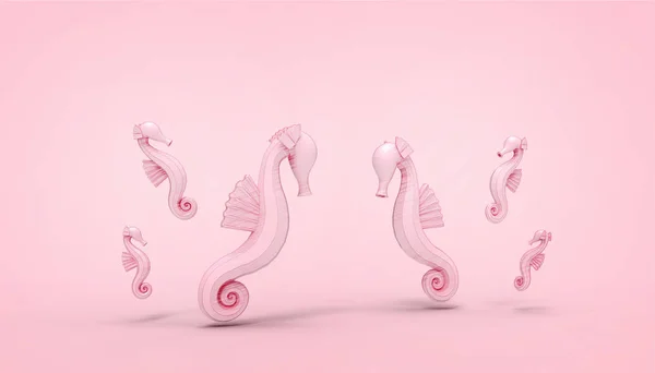 Abstraktní Mořský Kůň Skupiny Kresbě Růžovém Pozadí Ilustrace — Stock fotografie