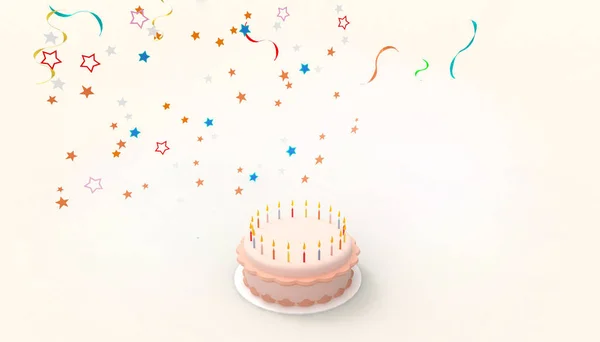 Happy Birthday Cake Minimal Art Interstellaire Kleurrijke Ballonnen Contemporary Pastel — Stockfoto