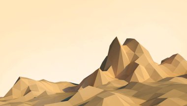 Geometrik Dağ Düşük Polonyalı Peyzaj Sanatı Renkli Turuncu Arkaplan ile minimal konsepti - 3d oluşturma