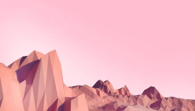 Geometrik Dağ Düşük Politik Peyzaj Sanatı Renkli Kırmızı Arkaplan ile minimal konsepti - 3d görüntüleme