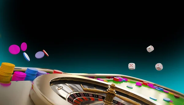 Kumarhane Çevrimiçi Poker Kartları Rulet Kumarhane Fişleri Kumarhane Kumarhanesi Sahne — Stok fotoğraf
