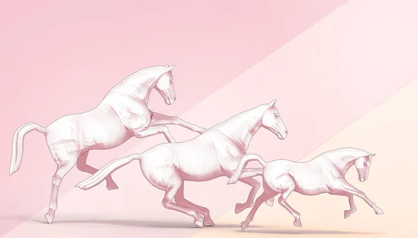 Animal Horse triple Sequence concept and idea sports competition in a modern style of pink paste background - 3D rendering