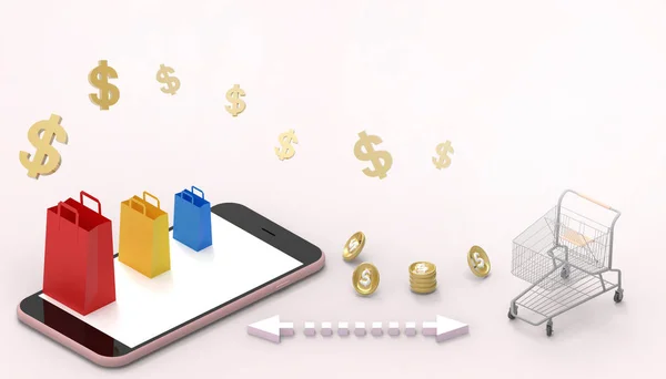 Online Verkoop Market Concept Boodschappentas Website Mobiele Applicatie Digitale Marketing — Stockfoto