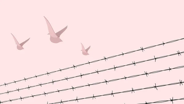 Bird Red Leader Freedom Concept Barbed Wire Fence Abstract Illustrations — Stock Photo, Image