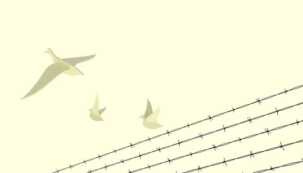 Kuş Sarı Lideri Dikenli Tel Örgülü Özgürlük Kavramı Sarı Arka — Stok fotoğraf