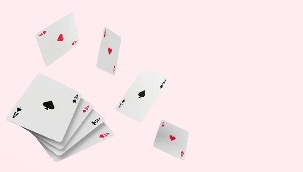 Falling Póker Kártya Kaszinó Koncepció Modern Rózsaszín Paszta Háttér Renderelés — Stock Fotó