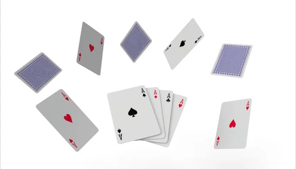 Falling Poker Playing Cards Concept Art Isolated White Background Rendering — ストック写真