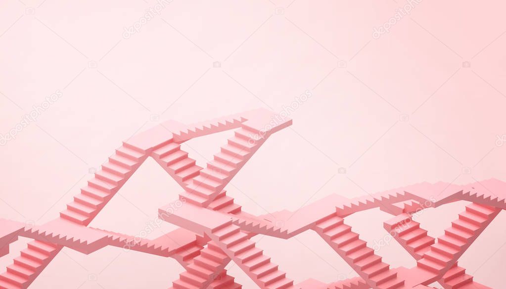 illusion of the Red ladder and the business concept and artistic elements presented in the pastel red background - 3D rendering