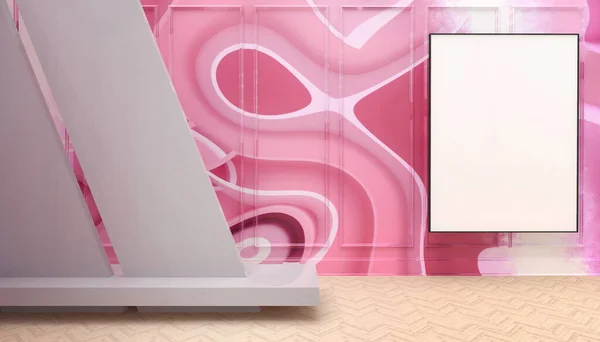 Mock up white frame and Modern creative wall Display Room on Abstract Art Pink background- 3d rendering