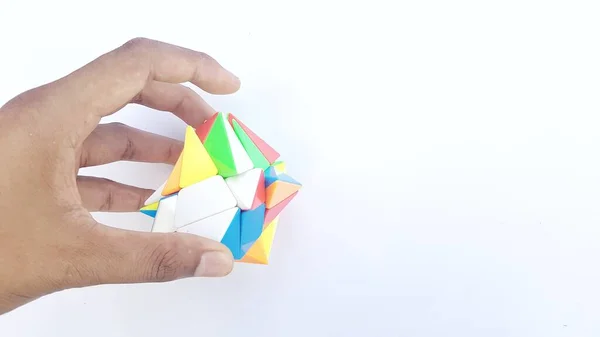 Idee Business Concept Puzzel Kubussen Hand Holding Box Speelgoedpuzzel Element — Stockfoto