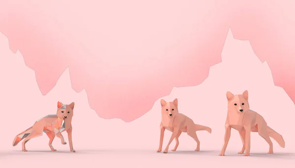 Animal Fox low poly Red geometric triangle Creative Ideas concept on red background - 3d rendering