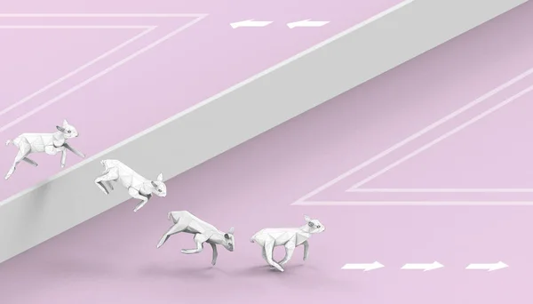 Ideas Creative White Sheep Jumping and Arrow Business concept on purple background - 3d rendering
