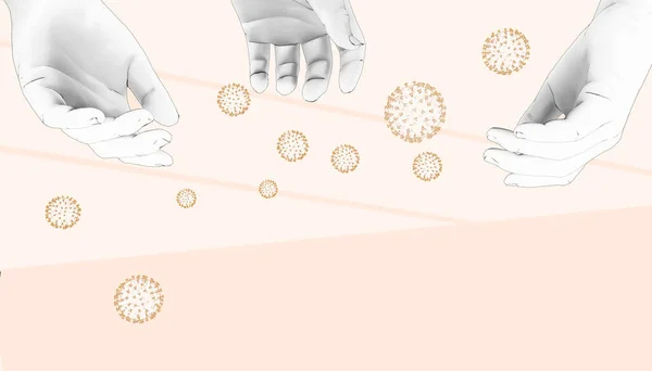 Pathogens Coronavirus Covid Hand Contact Protection Concept Prevention Orange Background — 스톡 사진