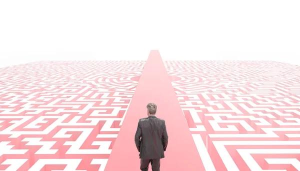 Maze Red Ideas leadership and success Businessman thinking Concept.paper art style on isolated and white background - 3d rendering