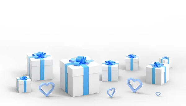 Подарочная Коробка Сюрприз Набор Голубой Лентой Сердце Уход Концепция Любви — стоковое фото