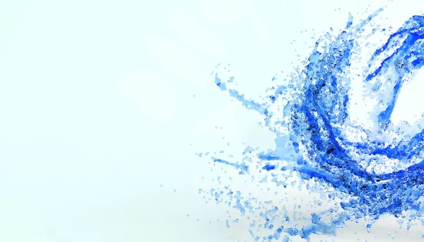 蓝色背景上的液体和蓝色水花 3D渲染 — 图库照片