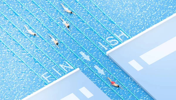 Swimmer Victory Leadership Business Concept Sukces Niebieskim Tle Futurystyczna Sztuka — Zdjęcie stockowe
