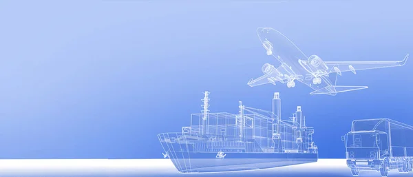 Logistik Dan Industri Transportasi Pesawat Perahu Truk Untuk Logistik Impor — Stok Foto