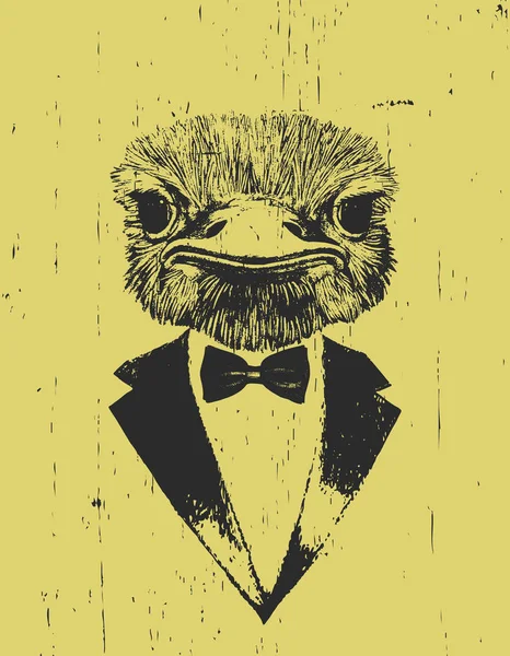 Emu Smoking Com Arco Sobre Fundo Amarelo — Vetor de Stock