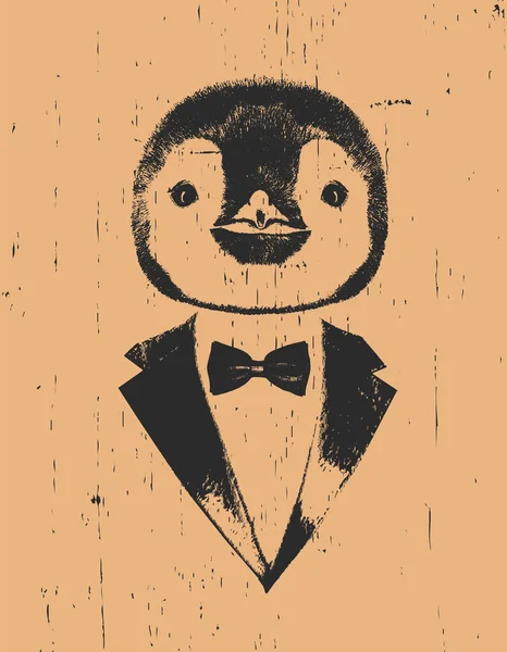 Пінгвін Смокінгу Бантом Помаранчевому Фоні — стоковий вектор