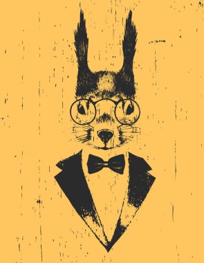 Smokin sarı arka plan üzerinde yay ile gözlük ile sincap