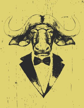 Smokin sarı arka plan üzerinde yay ile gözlük ile buffalo