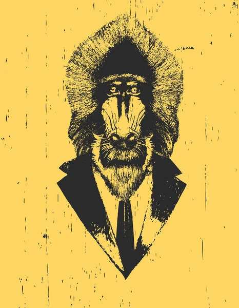 Мавпа Смокінгу Бантом Жовтому Тлі — стоковий вектор