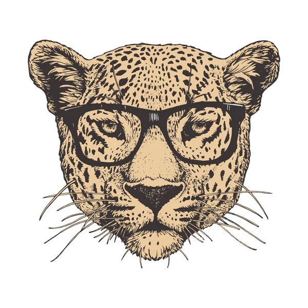 Cabeza Leopardo Con Gafas Sol Hipster Animal — Vector de stock