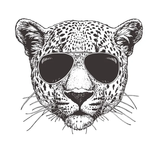 Cabeça Leopardo Usar Óculos Sol Hipster Animal — Vetor de Stock