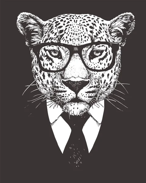 Cabeça Leopardo Usar Óculos Sol Hipster Animal —  Vetores de Stock