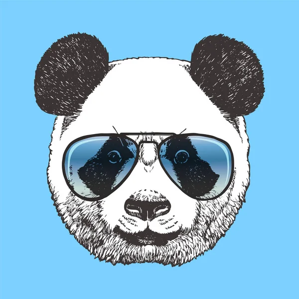 Head Panda Wearing Sunglasses Hipster Animal — Stock Vector