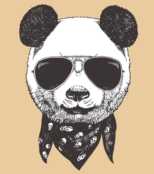 Head Panda Wearing Sunglasses Hipster Animal — Stock Vector