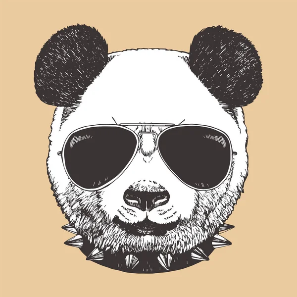 Head Panda Wearing Sunglasses Hipster Animal — Stock Vector