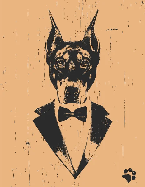 Собака Смокингом Луком Желтом Фоне — стоковый вектор