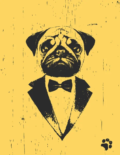 Perro Con Esmoquin Lazo Sobre Fondo Amarillo — Vector de stock