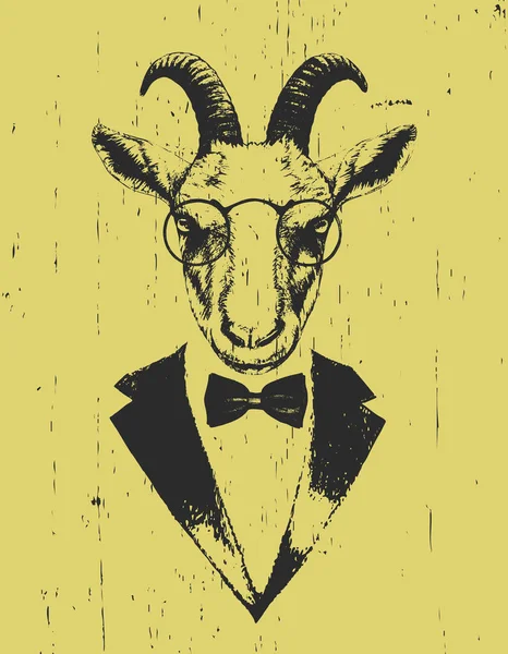 Giraffa Con Occhiali Smoking Con Fiocco Fondo Giallo — Vettoriale Stock