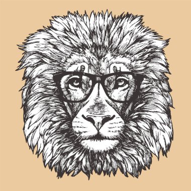 gözlük aslan yüzü şık çizim, vektör illüstrasyon